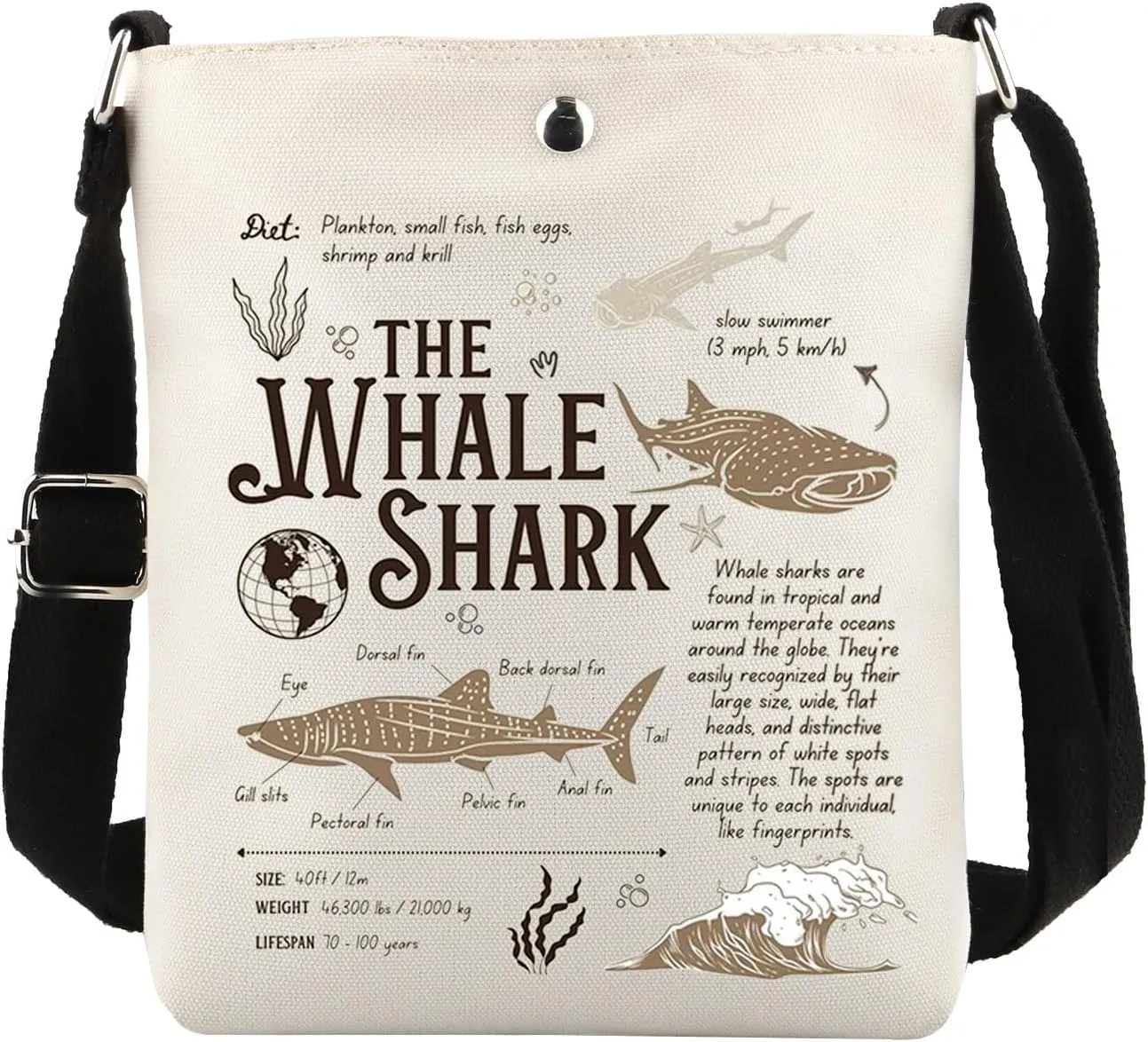 MAOFAED The Whale Shark Crossbody Bag, Shark Lovers Gift, Sea Creature Gift, Ocean Lover Gift, Whale Shark Fan Gift (whale shark)