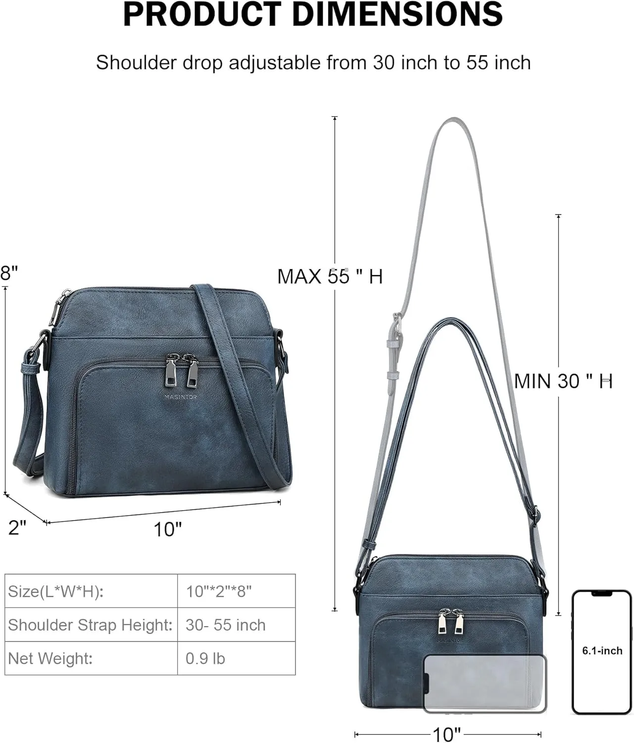 MASINTOR Crossbody Purse Bags for Women, Multi-Pocket Soft Leather Shoulder Purse with Tassel, Lightweight Travel Handbag
