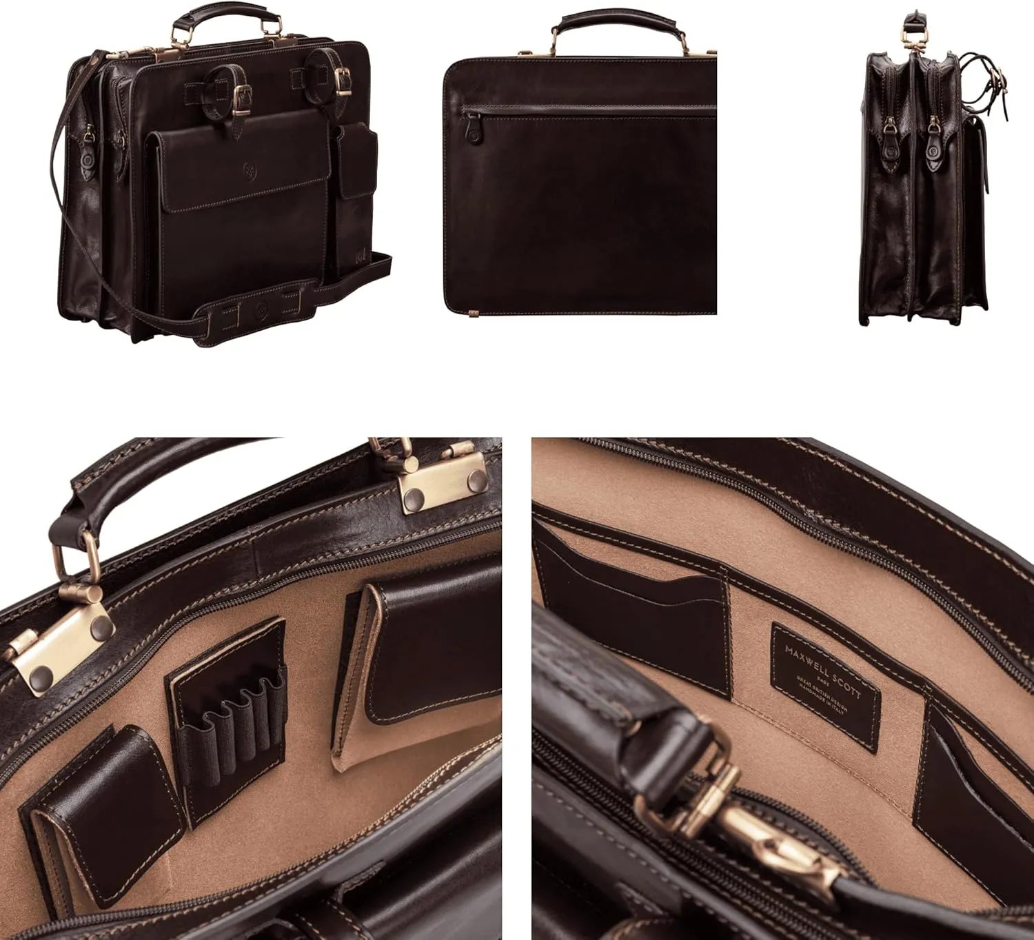 Maxwell Scott - Mens Luxury Italian Leather Large Square Briefcase - Zip Closure - Handmade in Italy - The Alanzo