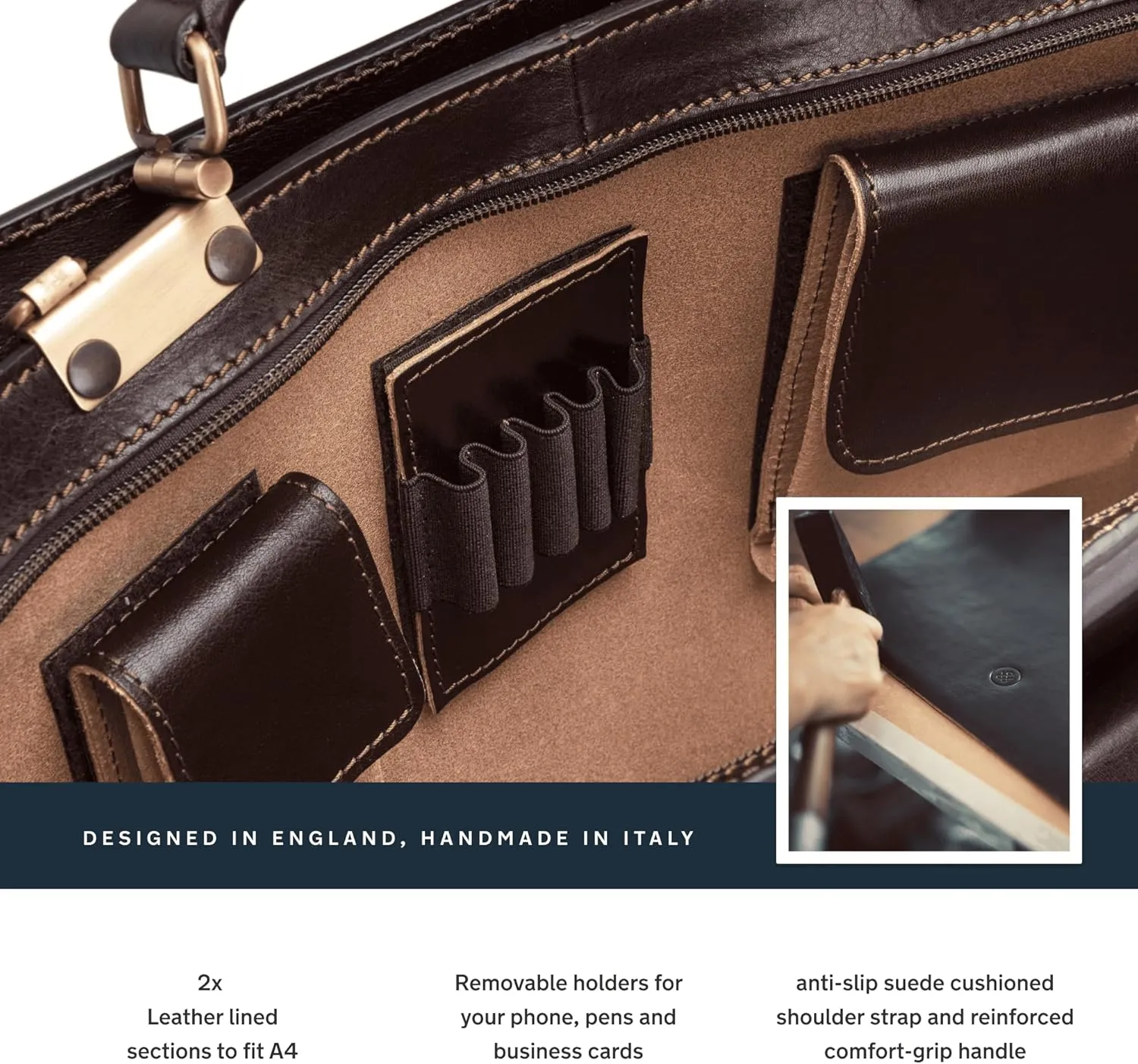 Maxwell Scott - Mens Luxury Italian Leather Large Square Briefcase - Zip Closure - Handmade in Italy - The Alanzo