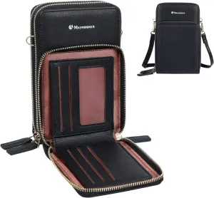 MAYMOONER Cell Phone Purse for Women, Small Crossbody Bag PU Leather with Card Slots Multiple Zipper Closure