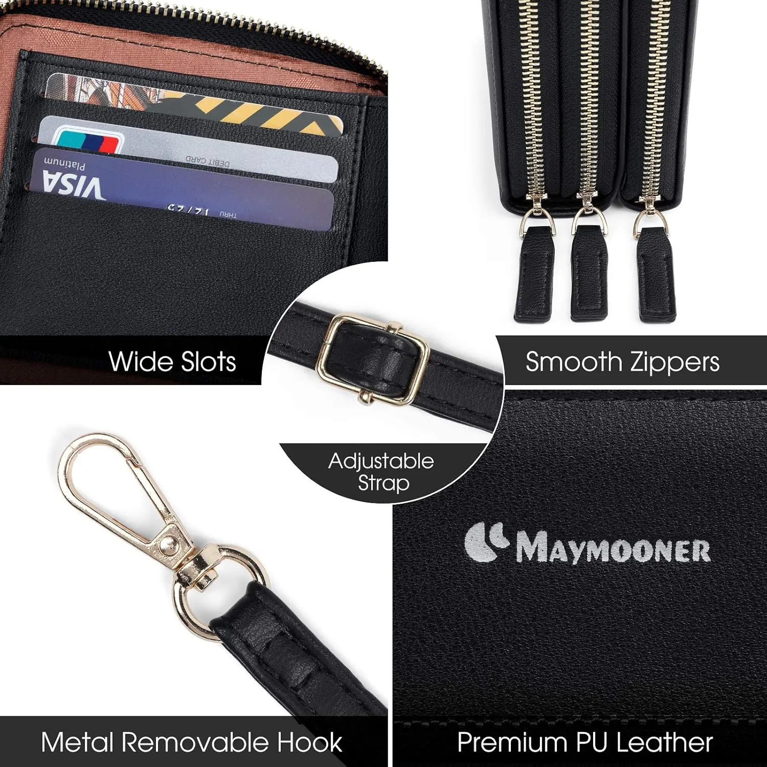 MAYMOONER Cell Phone Purse for Women, Small Crossbody Bag PU Leather with Card Slots Multiple Zipper Closure