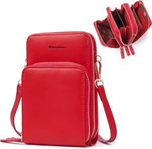 MAYMOONER Cell Phone Purse for Women, Small Crossbody Bag PU Leather with Card Slots Multiple Zipper Closure