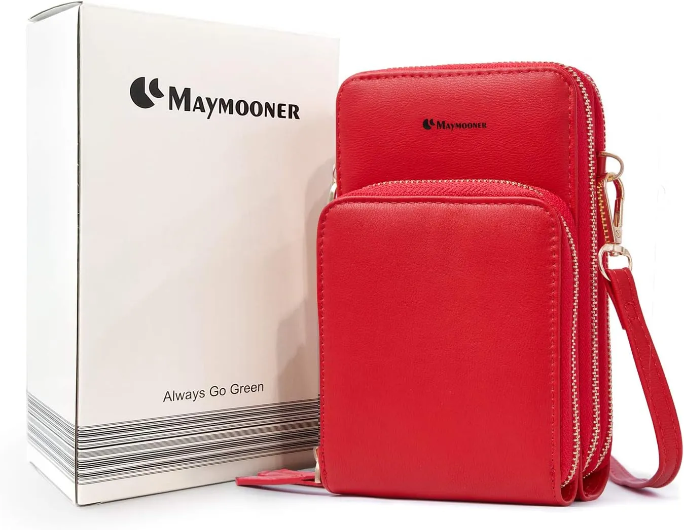 MAYMOONER Cell Phone Purse for Women, Small Crossbody Bag PU Leather with Card Slots Multiple Zipper Closure