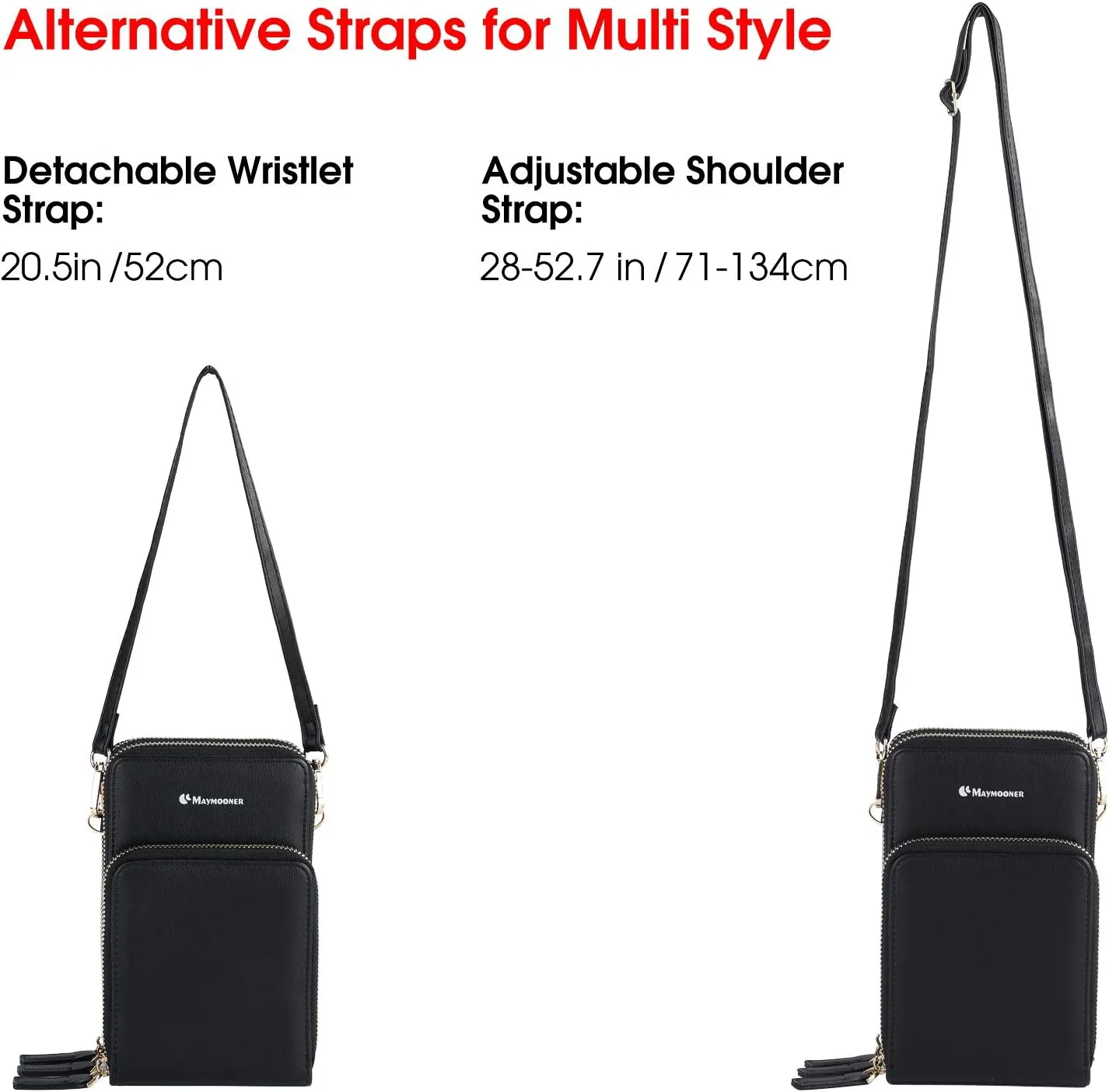 MAYMOONER Cell Phone Purse for Women, Small Crossbody Bag PU Leather with Card Slots Multiple Zipper Closure