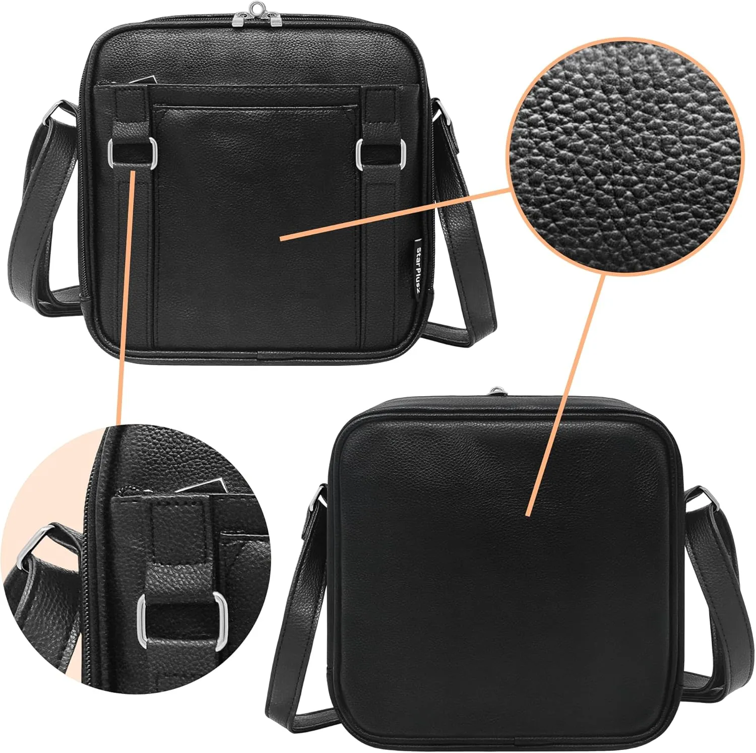 Medium 2-in-1 Pill Bottle Organizer, Crossbody PU Leather Purse for Women, Medicine Bag, Case, Carrier for Medications, Travel Medicine Organizer, Med Bag - Black (Without Lock)