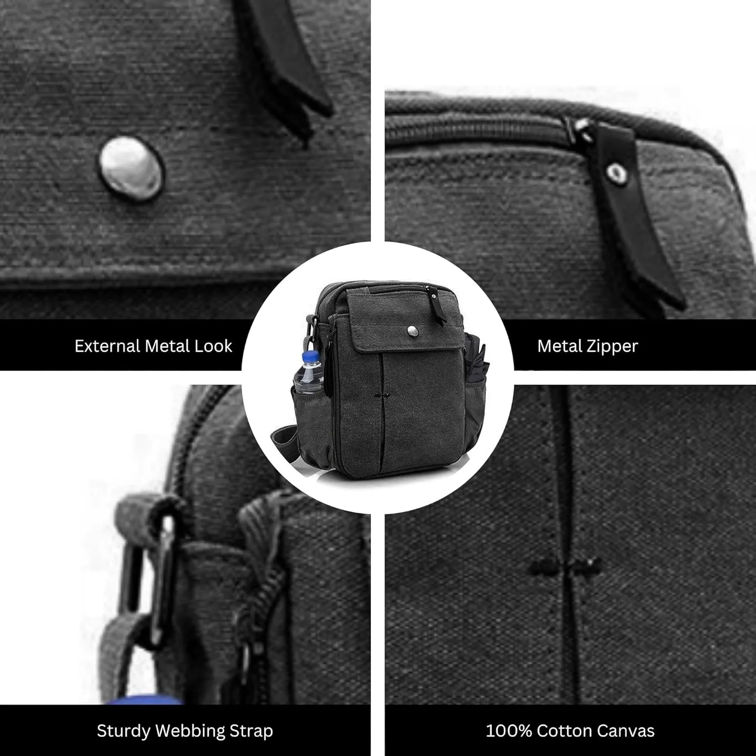 Men's Multifunctional Canvas Crossbody Bag Chest Bag Travel Carry Bag with Bottle Holder