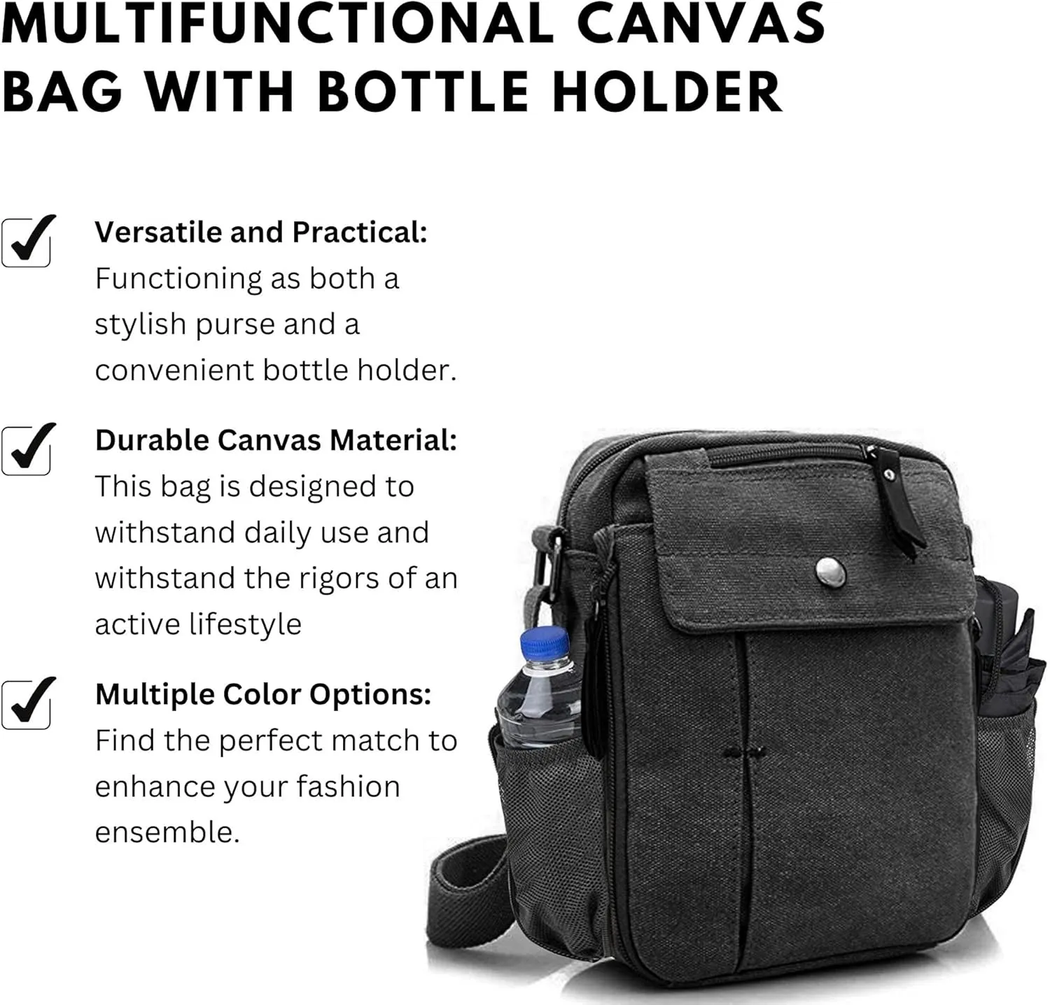 Men's Multifunctional Canvas Crossbody Bag Chest Bag Travel Carry Bag with Bottle Holder