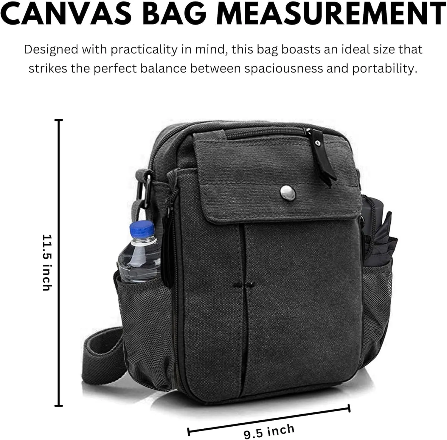 Men's Multifunctional Canvas Crossbody Bag Chest Bag Travel Carry Bag with Bottle Holder