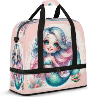Mermaid Beautiful Ocean Travel Duffel Bags for Women & Men Large Sports Gym Bags Foldie Weekender Overnight Bag Carry On Tote Bag With Shoe Compartment Personal Item Luggage for Travel Sports Gym