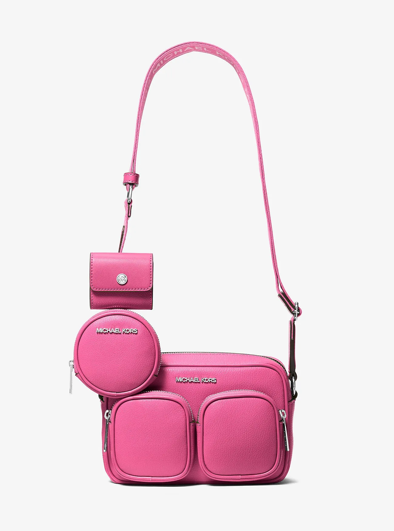 Micheal Kors Jet Set Leather Medium Crossbody Bag with Case for Apple Airpods Pro® Dragonfruit