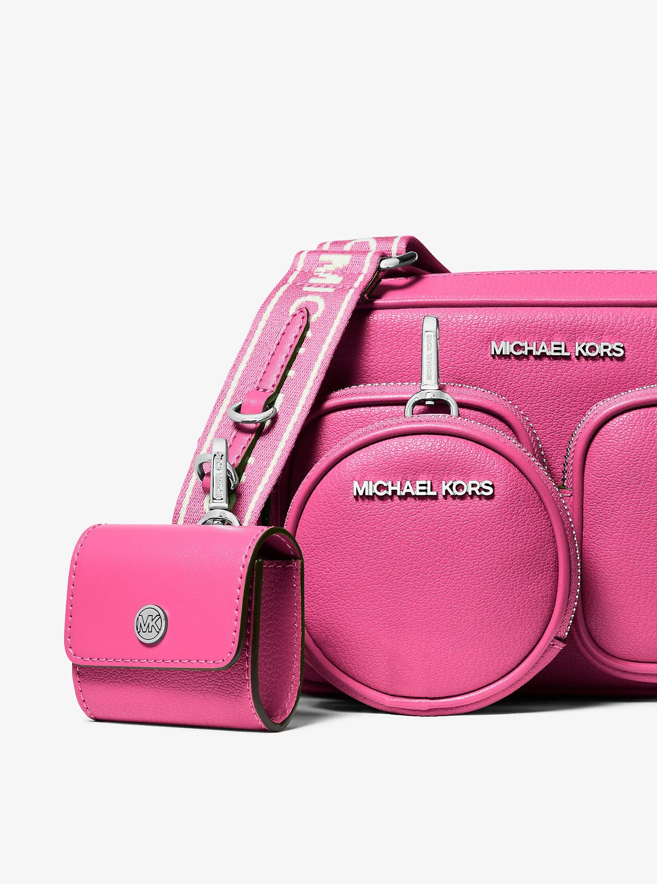 Micheal Kors Jet Set Leather Medium Crossbody Bag with Case for Apple Airpods Pro® Dragonfruit