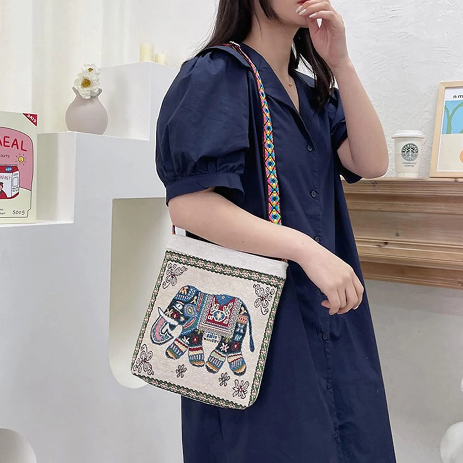 Mini crossbody bag, Fashion zipper small shoulder bag,Elephant pattern, Is the canvas crossbody bag for dreamers