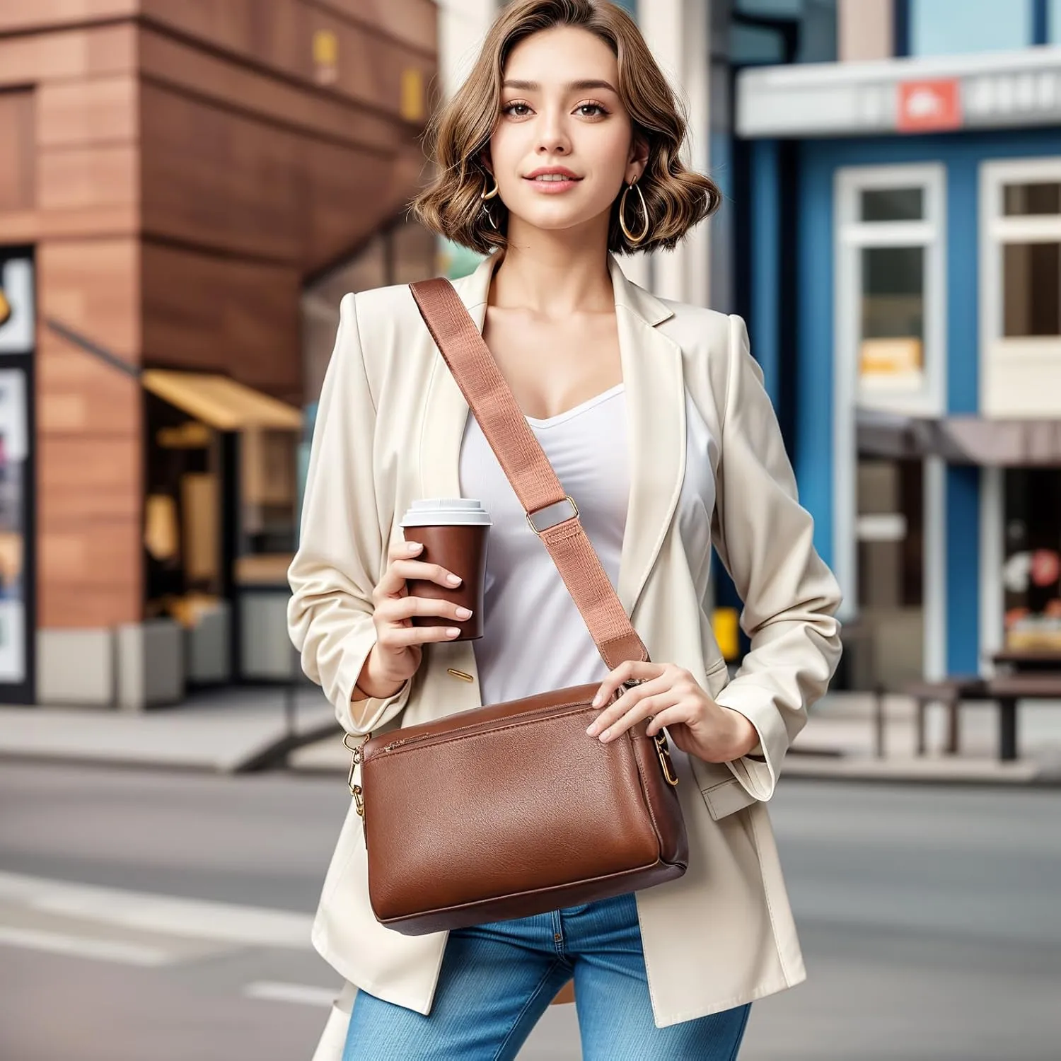 molshine PU Leather Crossbody Bags for Women,Multi Pockets CrossBody Shoulder Handbag with Adjustable Wide Strap HB040