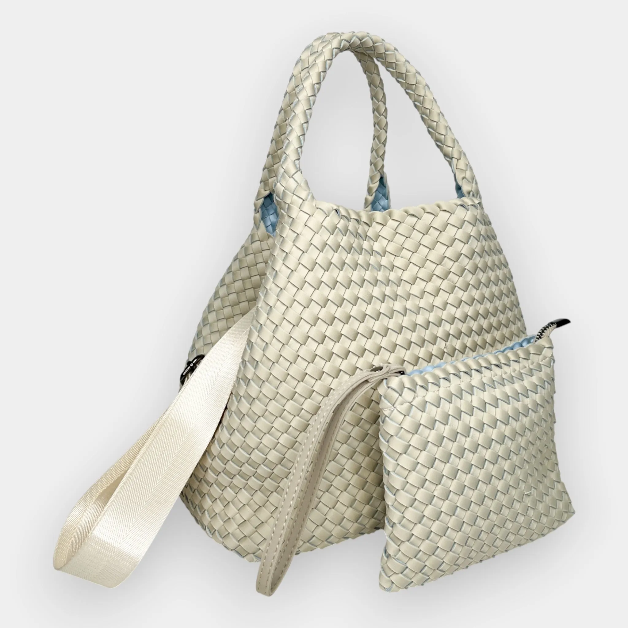 Mon Milou Pale Green and Blue Neoprene Woven Bag