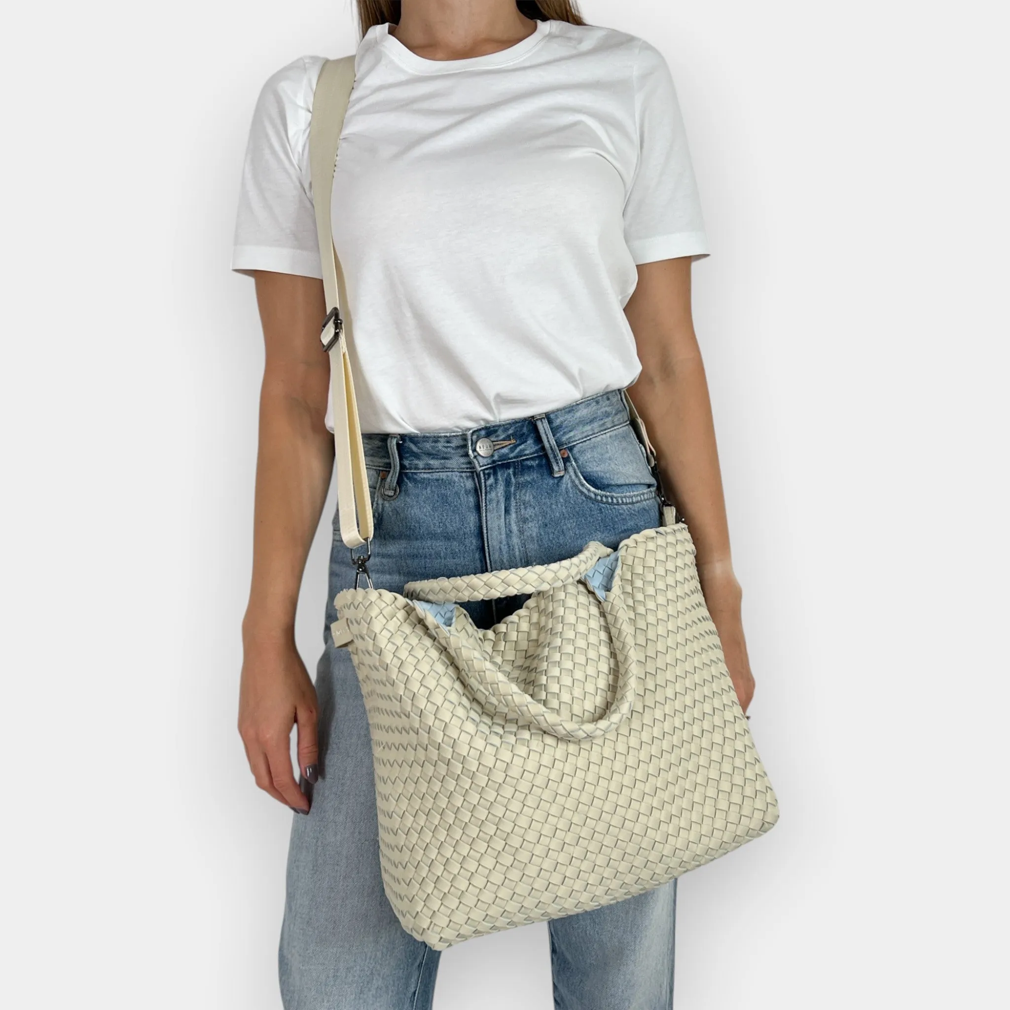 Mon Milou Pale Green and Blue Neoprene Woven Bag