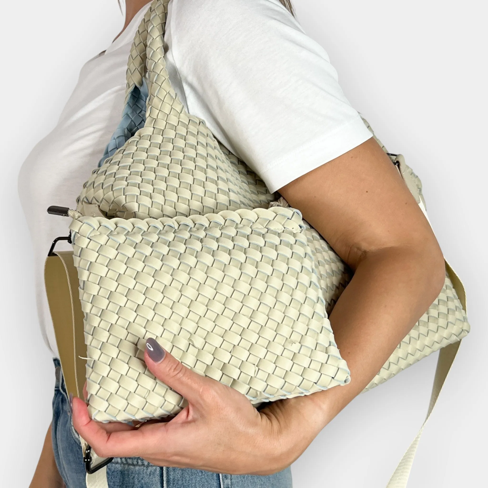 Mon Milou Pale Green and Blue Neoprene Woven Bag