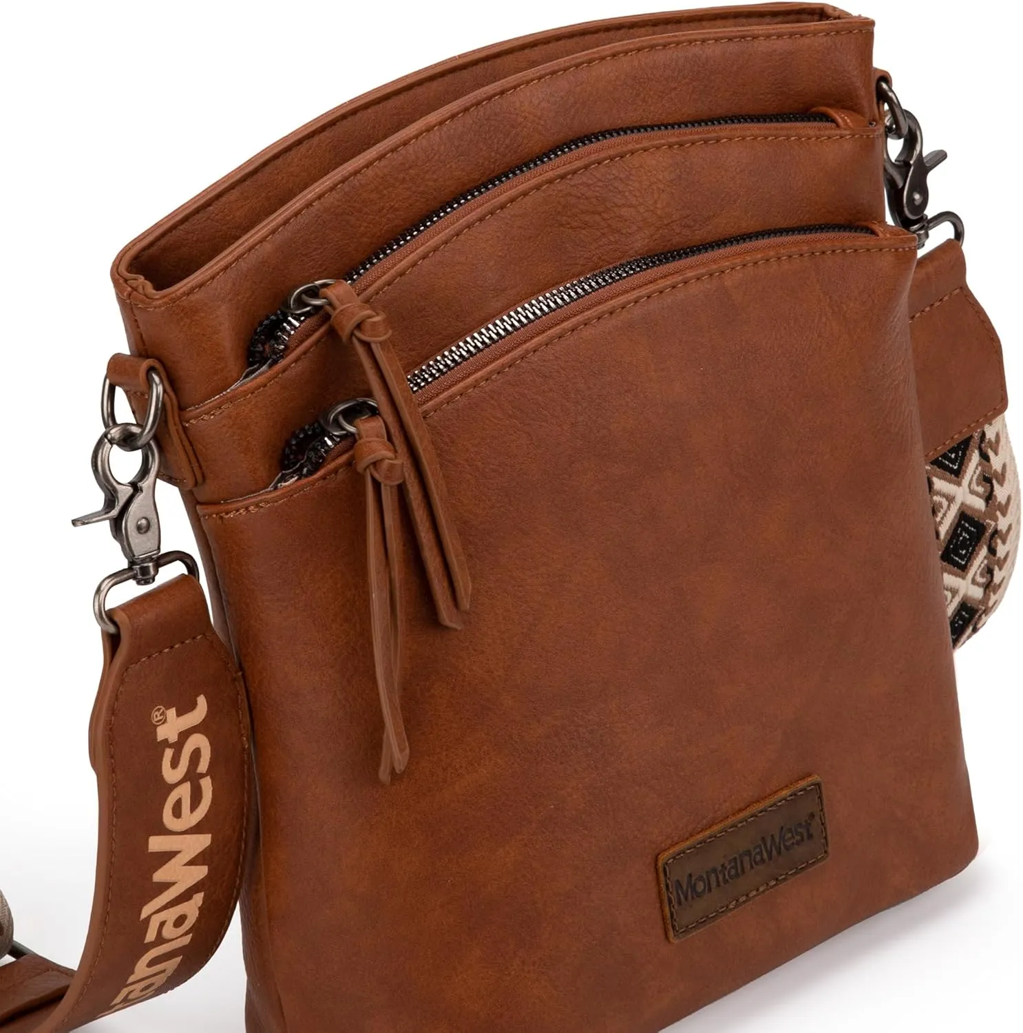Montana West Multi Zip Pocket Large Crossbody Bag With Guitar Strap