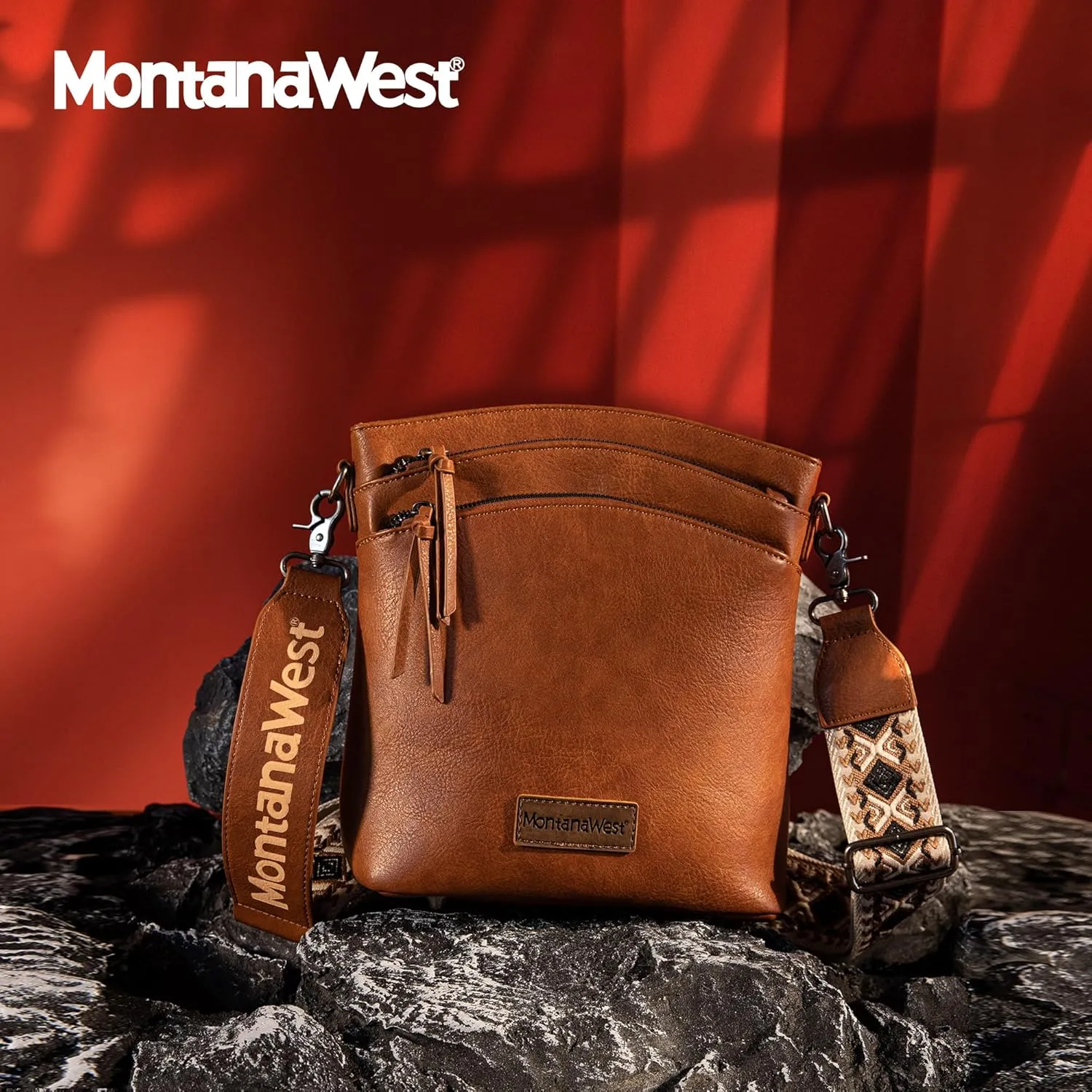 Montana West Multi Zip Pocket Large Crossbody Bag With Guitar Strap