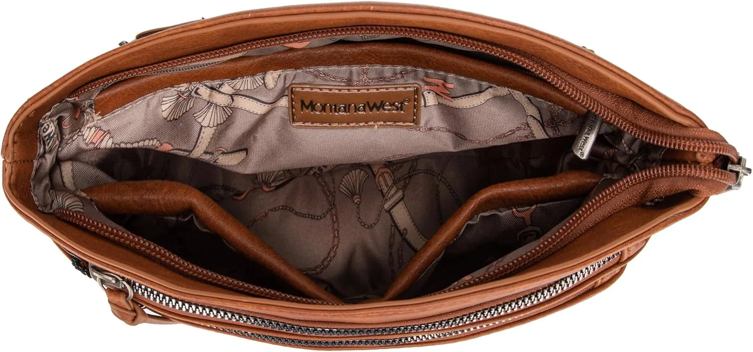 Montana West Multi Zip Pocket Large Crossbody Bag With Guitar Strap