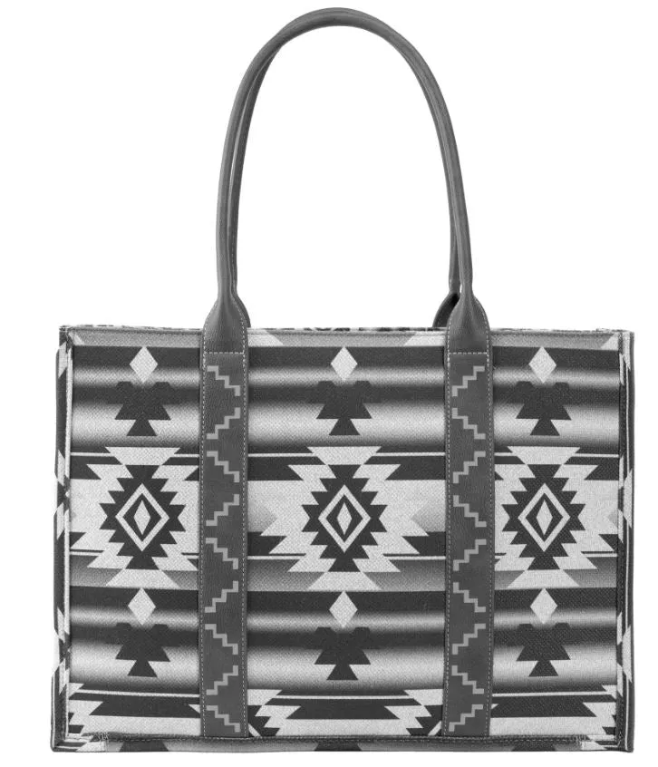 Montana West Wrangler Black Southwestern Print Small Canvas Tote/Crossbody Bag WG2203A-8120