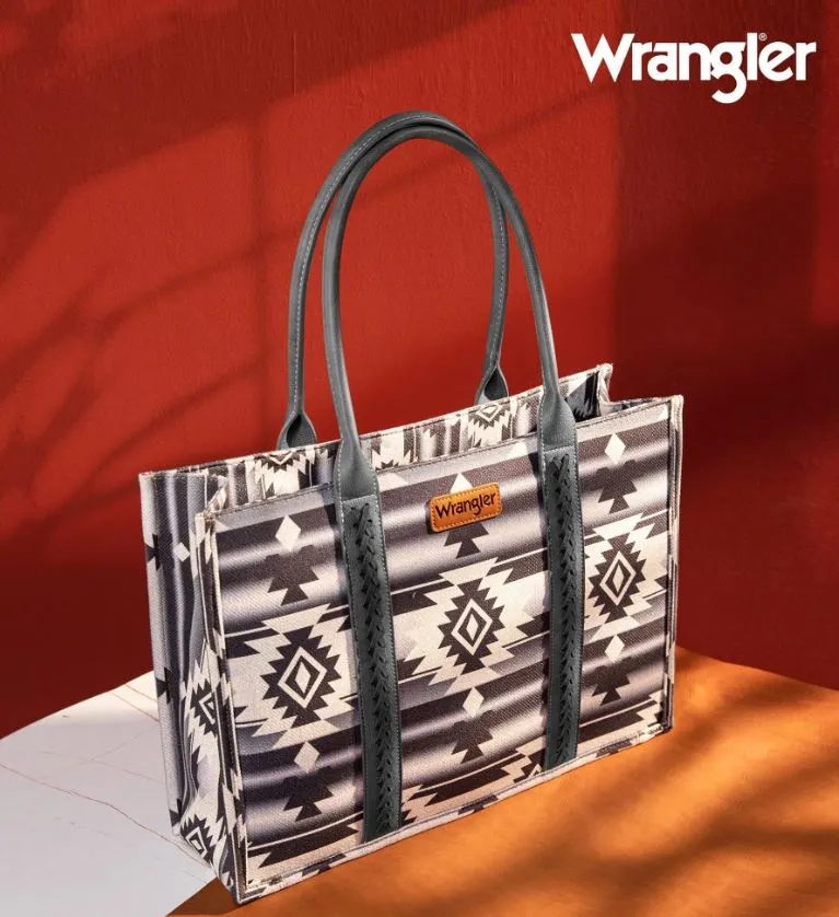 Montana West Wrangler Black Southwestern Print Small Canvas Tote/Crossbody Bag WG2203A-8120