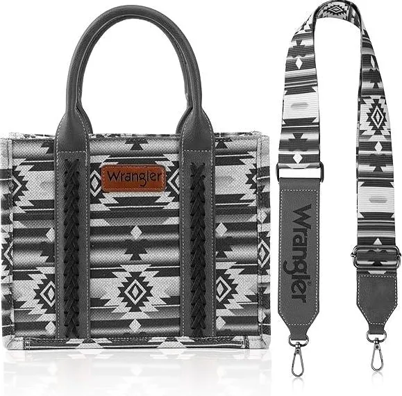 Montana West Wrangler Black Southwestern Print Small Canvas Tote/Crossbody Bag WG2203A-8120