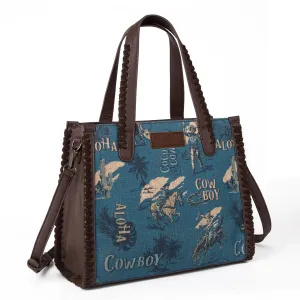 Montana West Wrangler Vintage Retro Cowboy Cool Print Small Canvas Tote/Crossbody