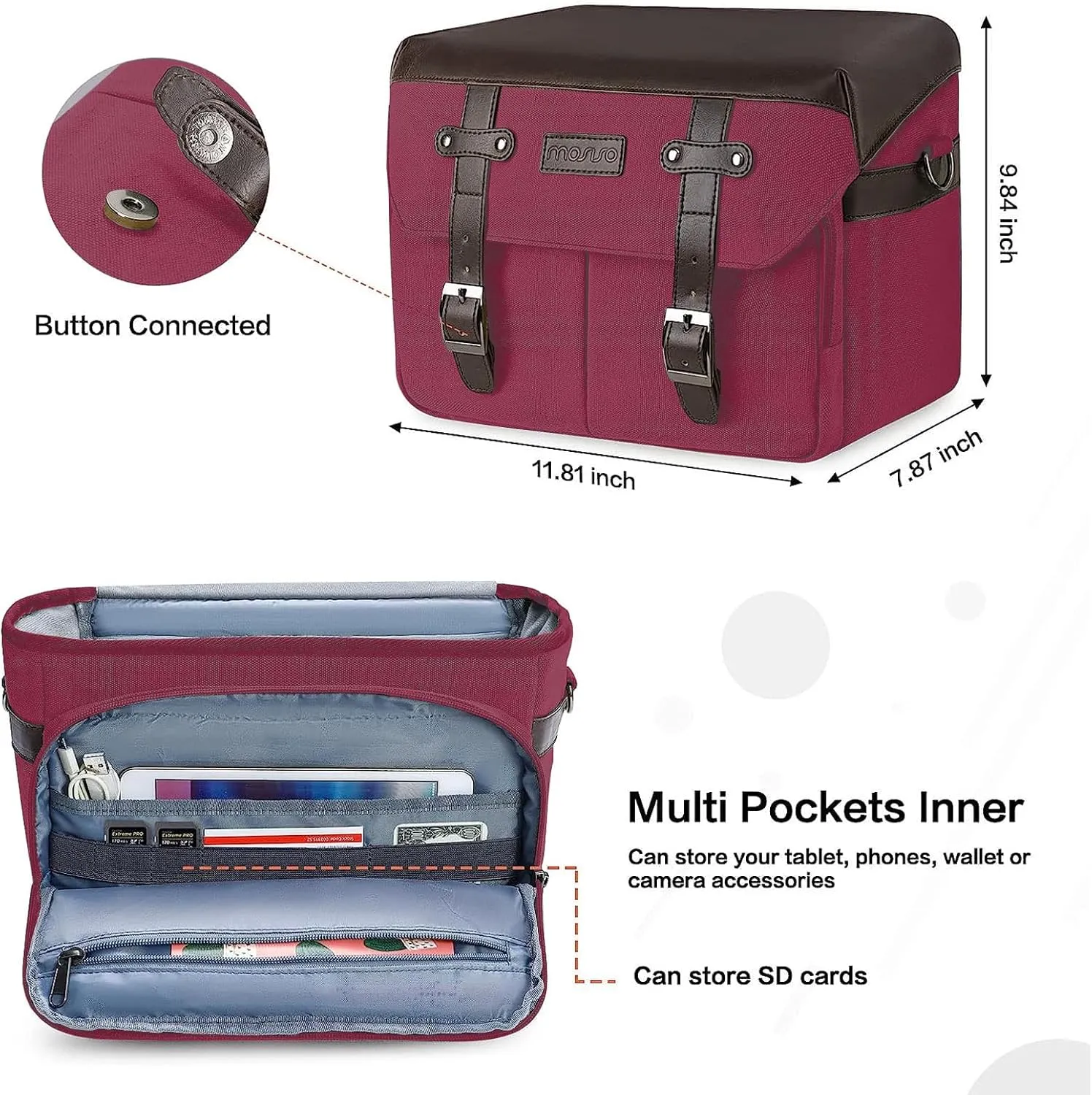MOSISO Camera Case Crossbody Shoulder Messenger Bag, DSLR/SLR/Mirrorless Photography Vintage PU Leather Flap Gadget Bag with Rain Cover Compatible with Canon/Nikon/Sony Camera and Lens, Red
