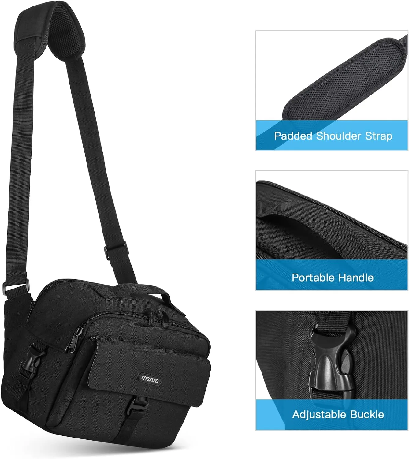 MOSISO Camera Shoulder Bag Case Crossbody Sling Purse, DSLR/SLR/Mirrorless Compact Padded Photography Handbag with Rain Cover Compatible with Canon/Nikon/Sony Cameras and Lenses, Black