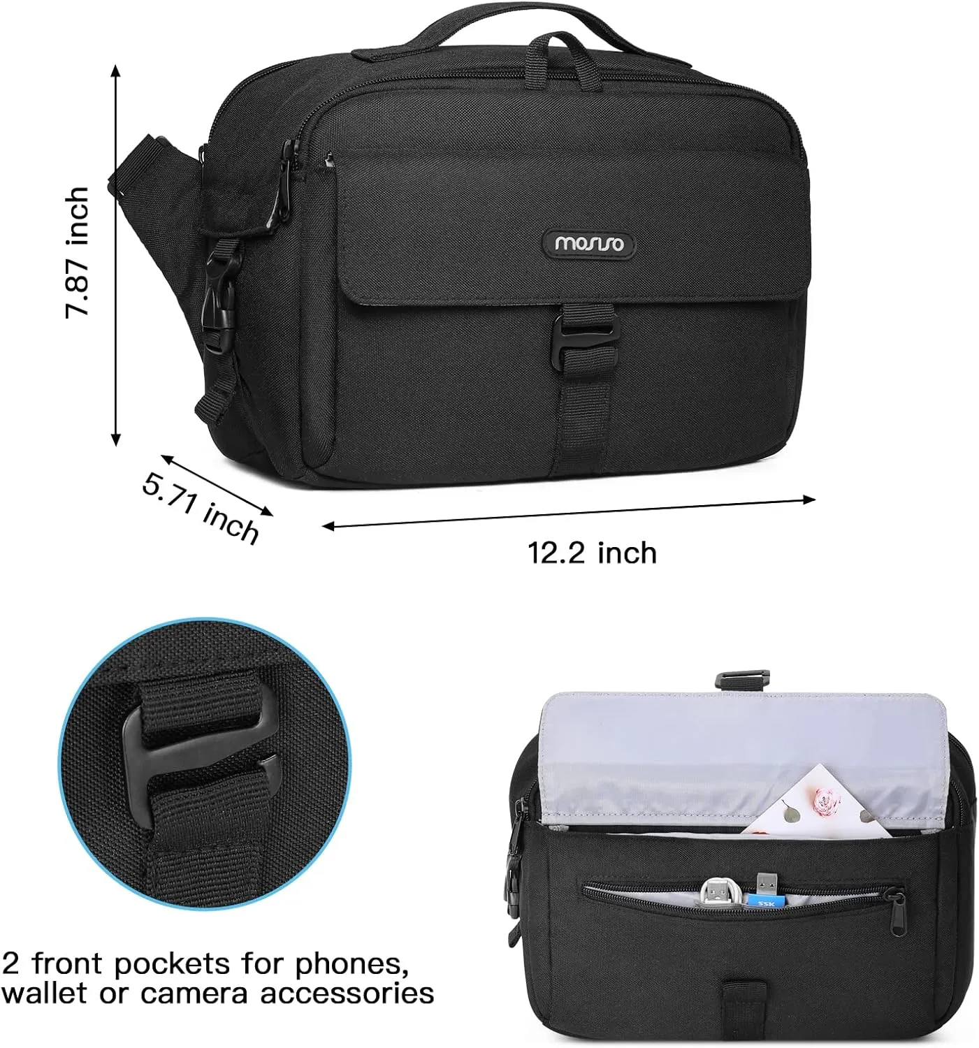 MOSISO Camera Shoulder Bag Case Crossbody Sling Purse, DSLR/SLR/Mirrorless Compact Padded Photography Handbag with Rain Cover Compatible with Canon/Nikon/Sony Cameras and Lenses, Black