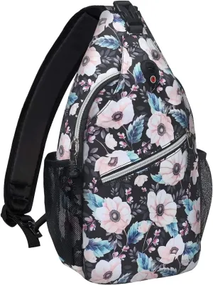 MOSISO Sling Backpack, Multipurpose Travel Hiking Daypack Rope Crossbody Shoulder Bag, Windflowers