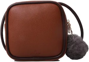Mudono Small Square Bag for Women Mini Vintage Crossbody Shoulder Bag Minimalist Everyday Travel Purse with Pom Pom