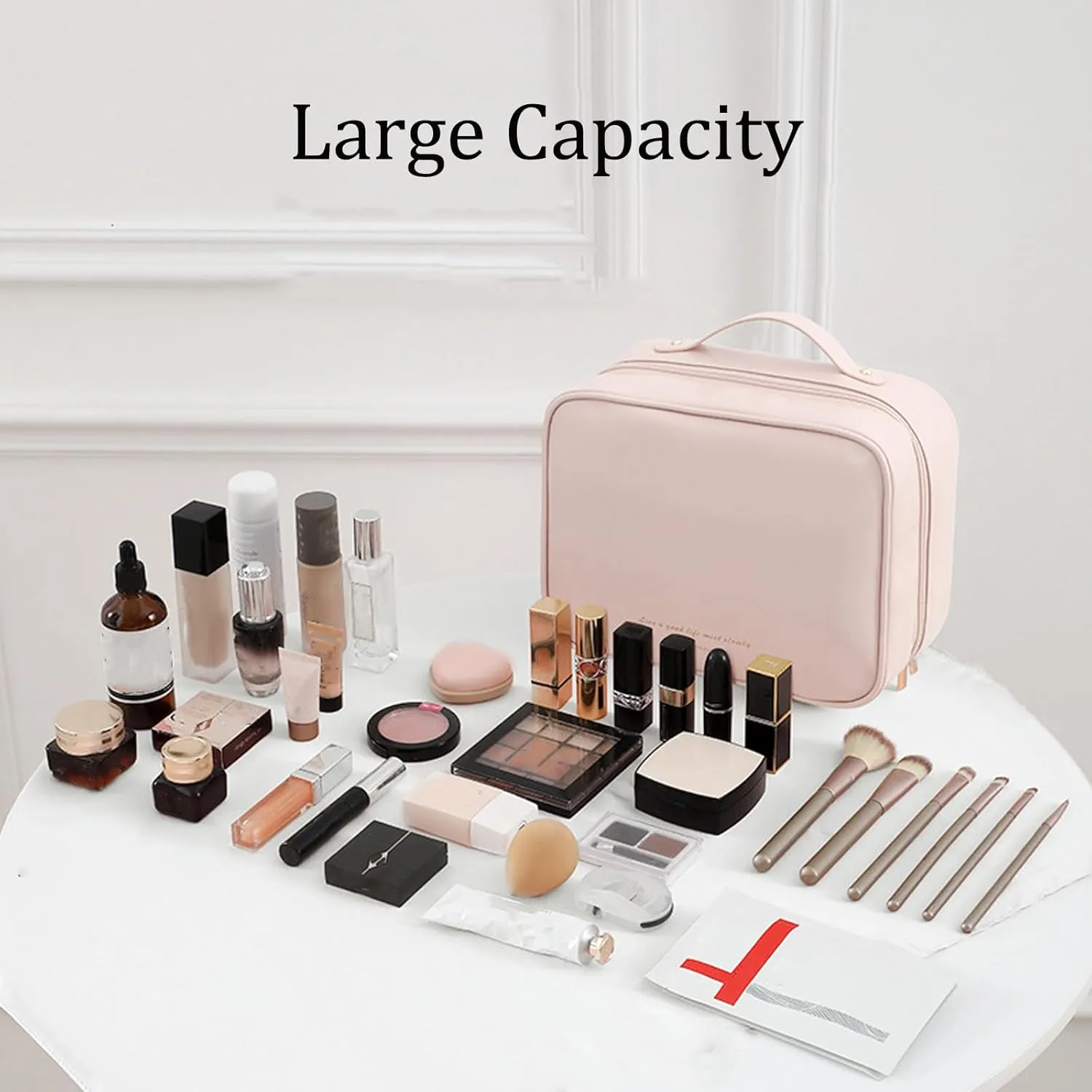 Multi-Compartment Toiletry Cosmetics Bag, Portable & Large Capacity Makeup Bag with Compartments, multi compartment toiletry Bag for Travel (Pink)
