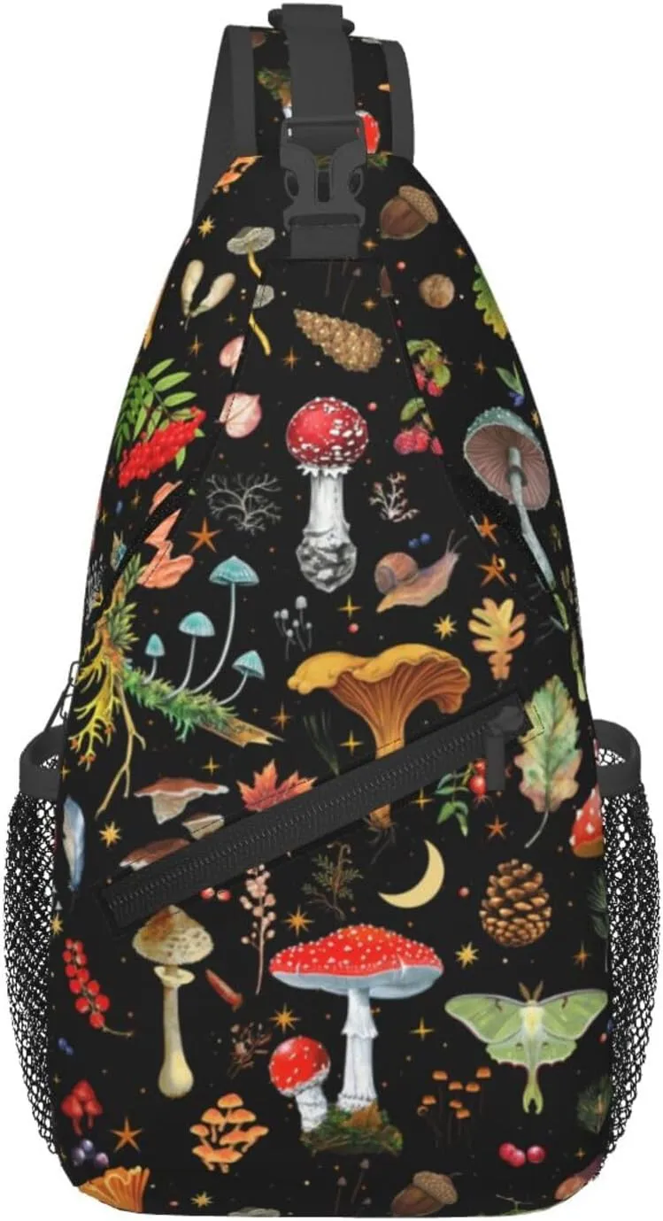 Mushroom Gifts Mushroom Sling Bag Crossbody Backpack for Women Men Travel Hiking Daypack Chest Shoulder