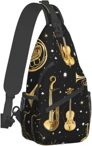 (Musical Instruments) Crossbody Bag Men Lightweight Chest Backpack For Hiking Cycling Traveling Running