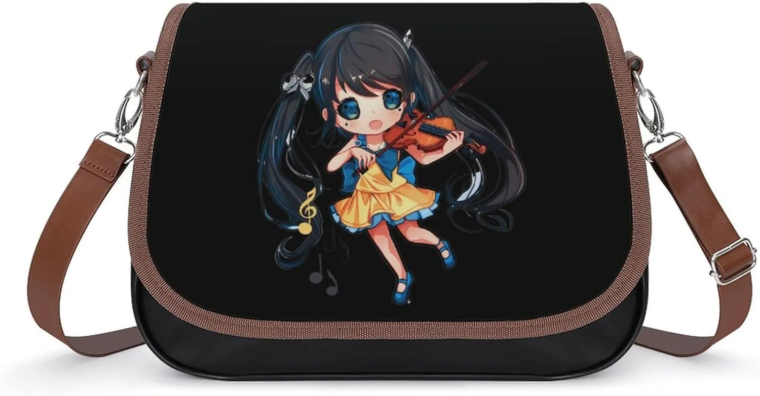 Musician Playing Violin Crossbody Bags for Women PU Leather Tote Bag Purse Shoulder Bag for Travel Office