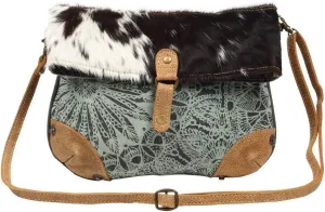 Myra Bag Macey Flap Over Upcycled Canvas & Cowhide Leather Small Crossbody Bag S-1221
