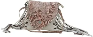 Myra Bag Western Leather Crossbody Bag for Women - Hairon Upcycled Canvas Flap Boho Bag with Tassel Smokey