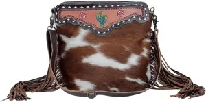 Myra Bag Western Leather Crossbody Bag for Women - Upcycled Canvas Shoulder Bag with Tassels Cutesy Cactus