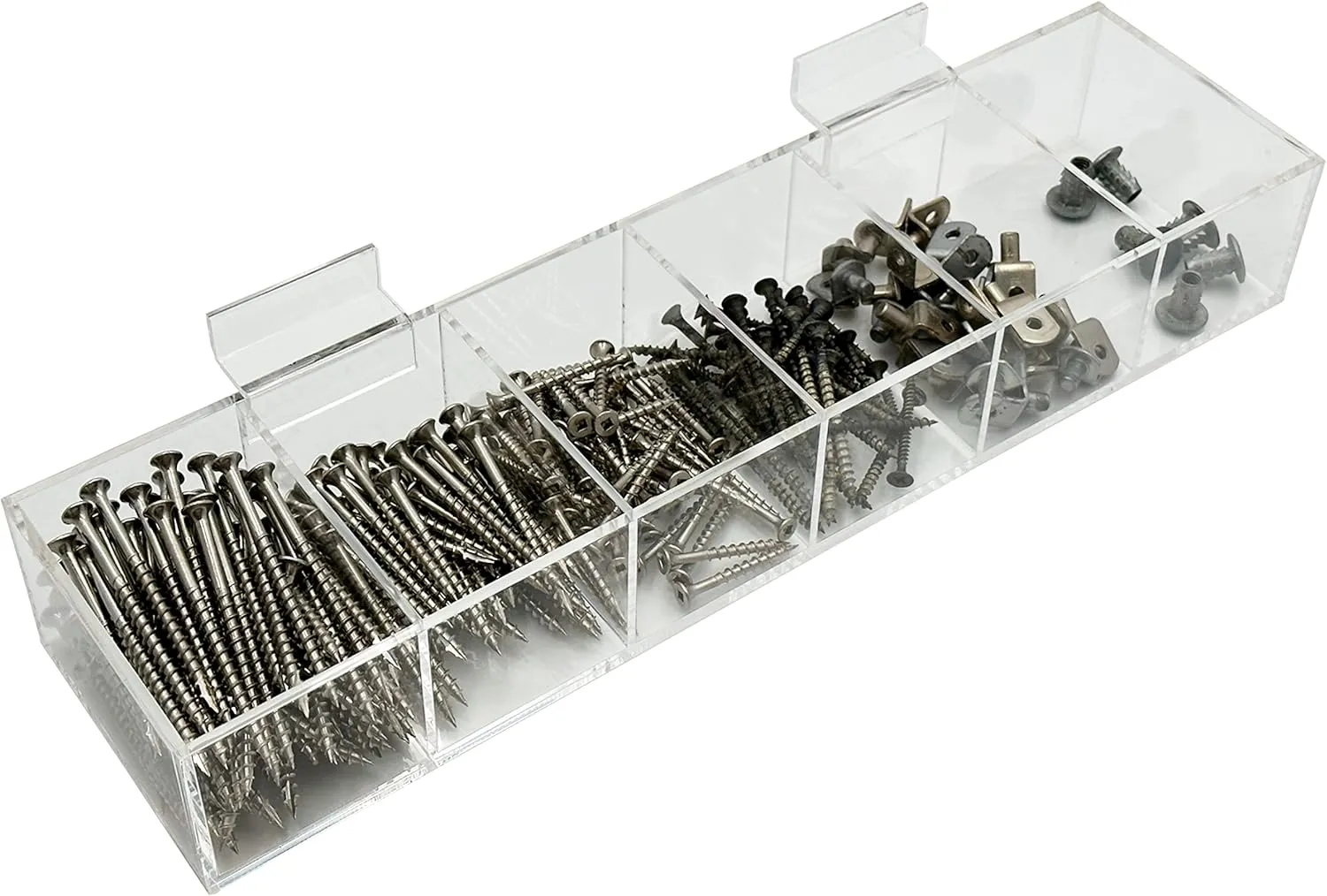 N N’icePackaging – 1 Qty – 6 Bin Acrylic Slatwall Display – Multi-Compartment 2.25” Deep – for Stores/Sales/Showcase/Merchandise/Bargain Items/Candy (6 Bins)