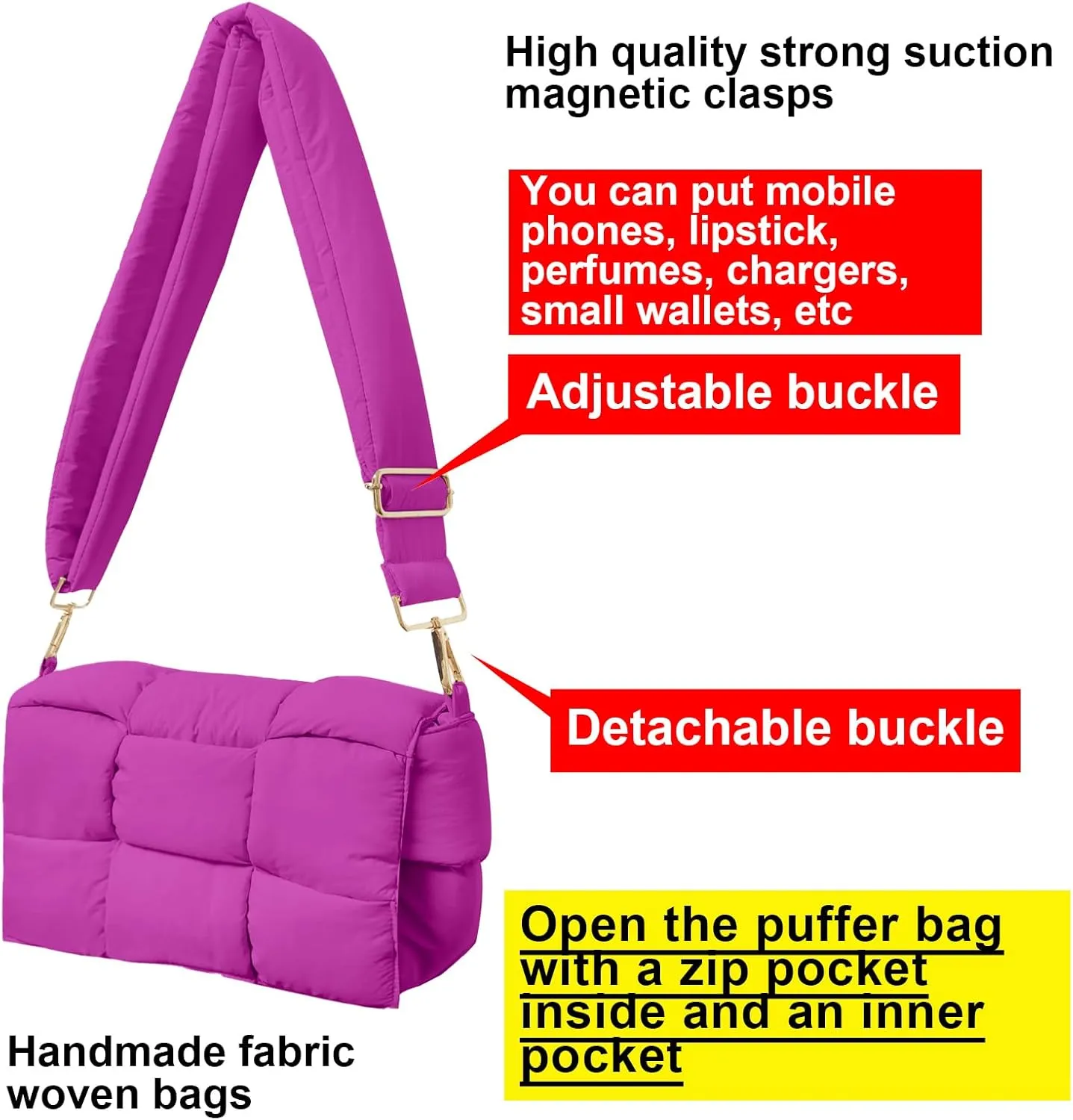 NAARIIAN Shoulder bags for women, Light-weight small puffer purses waterproof, hand-woven puffy bag crossbody handbag