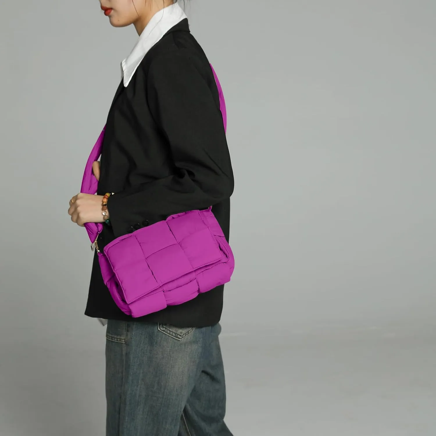 NAARIIAN Shoulder bags for women, Light-weight small puffer purses waterproof, hand-woven puffy bag crossbody handbag