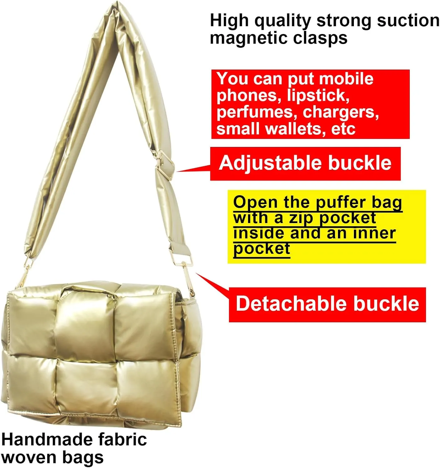 NAARIIAN Shoulder bags for women, Light-weight small puffer purses waterproof, hand-woven puffy bag crossbody handbag