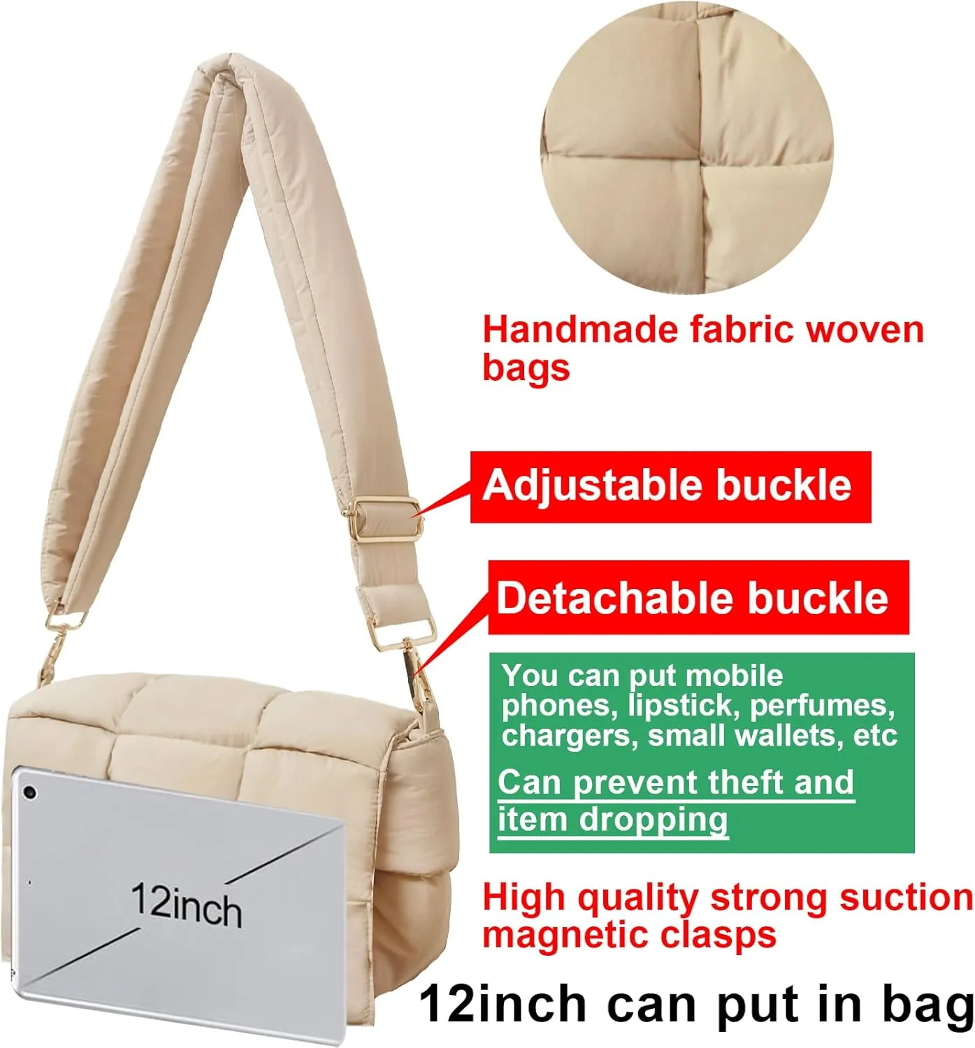 NAARIIAN Shoulder bags for women, Light-weight small puffer purses waterproof, hand-woven puffy bag crossbody handbag