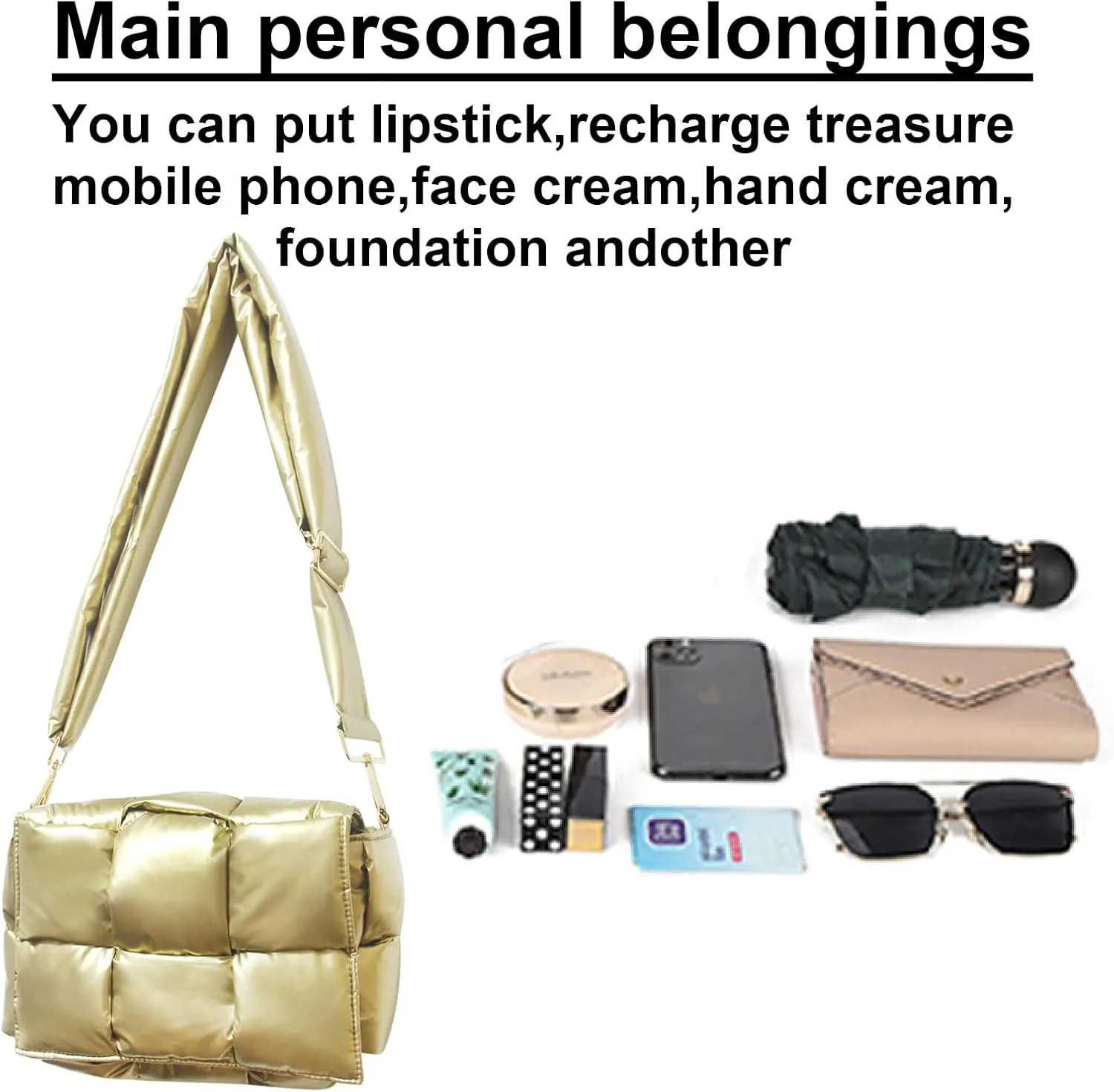 NAARIIAN Shoulder bags for women, Light-weight small puffer purses waterproof, hand-woven puffy bag crossbody handbag