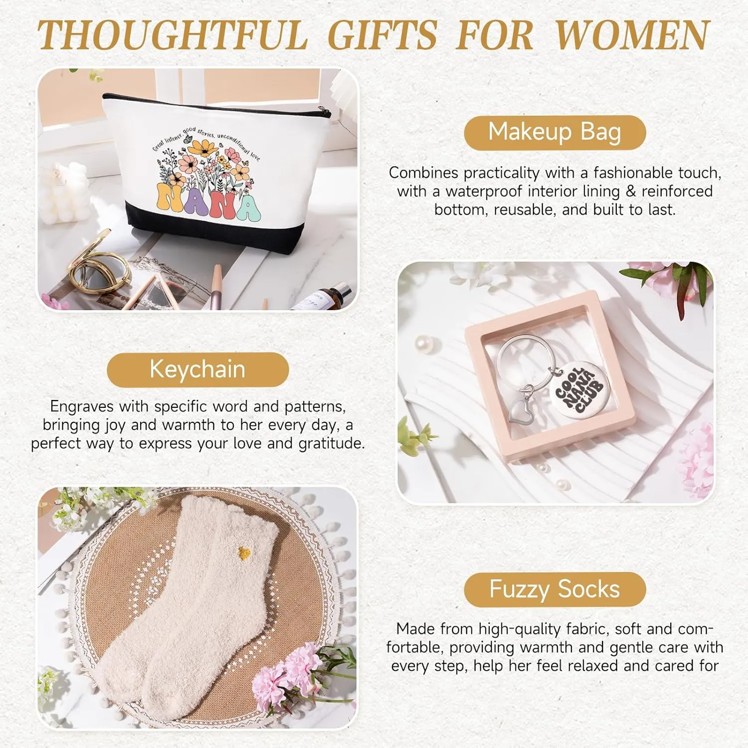 Nana Gifts for Women Birthday Mothers Day Gifts Set from Granddaughter Grandson Grandchildren, 16 Oz Glass Cup Tote Bag Makeup Bag Gift Basket Thanksgiving Ideas Gift for Grandmother