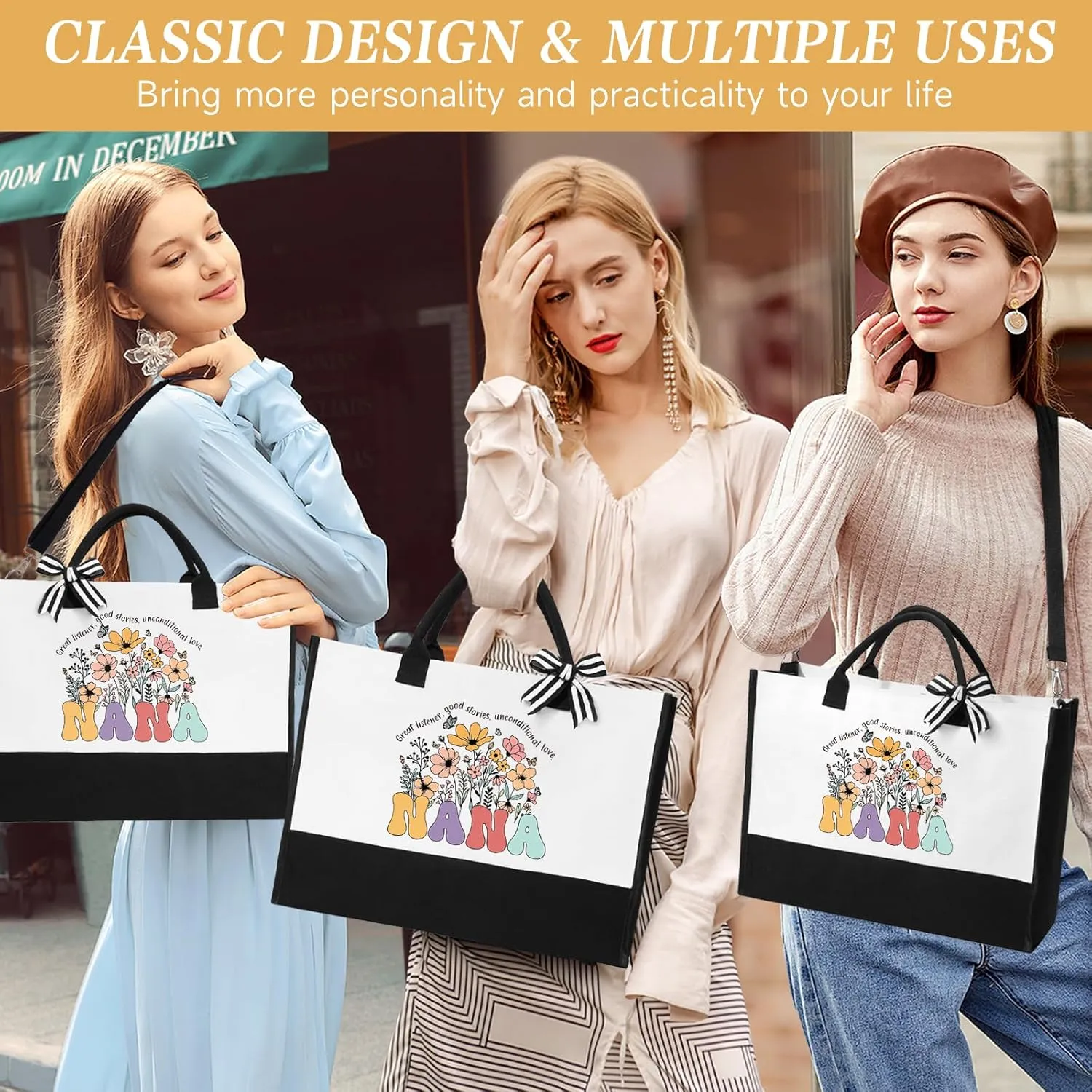 Nana Gifts for Women Birthday Mothers Day Gifts Set from Granddaughter Grandson Grandchildren, 16 Oz Glass Cup Tote Bag Makeup Bag Gift Basket Thanksgiving Ideas Gift for Grandmother