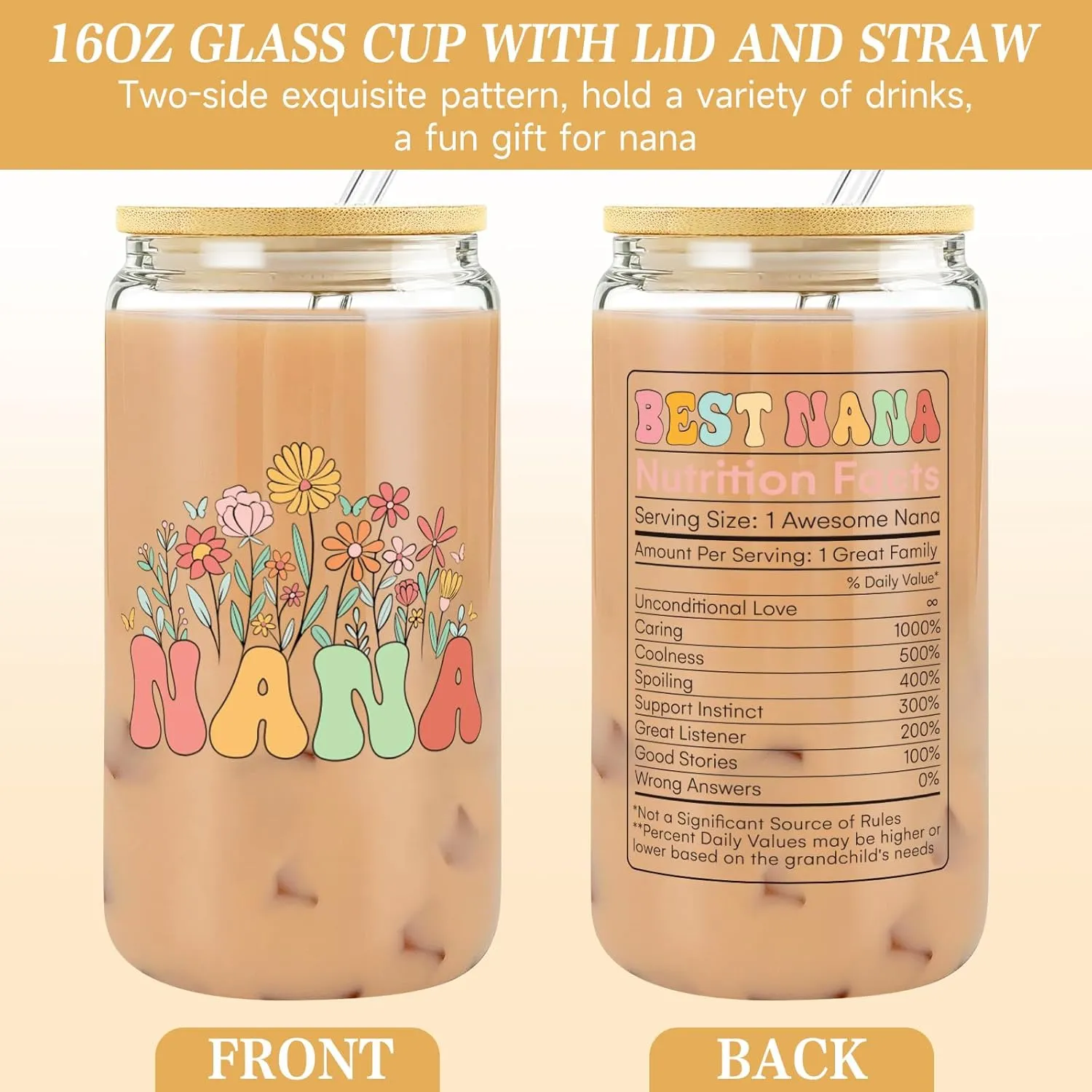 Nana Gifts for Women Birthday Mothers Day Gifts Set from Granddaughter Grandson Grandchildren, 16 Oz Glass Cup Tote Bag Makeup Bag Gift Basket Thanksgiving Ideas Gift for Grandmother