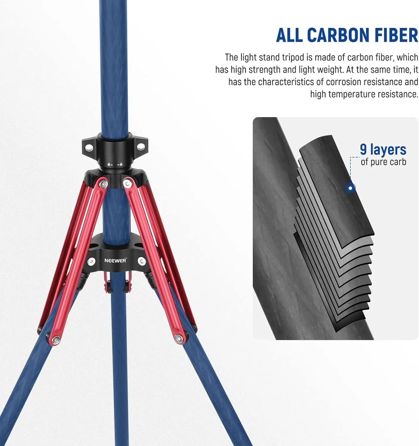NEEWER Light Stand Carbon Fiber with 180° Reversible Legs, 1/4" to 3/8" Screw Adapter and Bag, 86.5"/220cm Portable Travel Tripod Stand for Outdoor Photography Speedlite Strobe Softbox, ST210R